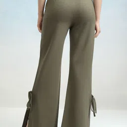 tokyo talkies Women Flared Green Cotton Blend Trousers image 2