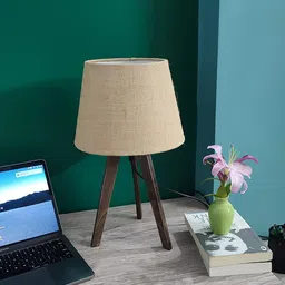 plypandit Tripod Table Lamp in Dark Wood Finish Table Lamp image 4