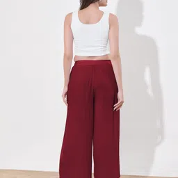 a & h Women Regular Fit Red Viscose Rayon Trousers image 2