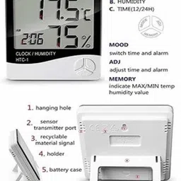 sellrider TETRAMETER CLOCK Digital Hygrometer Humidity Meter with ALARM AND SENSOR ROOM TEMPRATURE Thermometer All-in-One Digital Moisture Measurer image 3