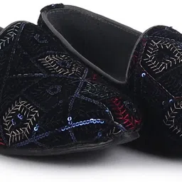 fausto Silk Zardosi Sequin Velvet Ethnic Slip On Juttis for Wedding|Tuxedo Slip-On Mojaris For Men image 1