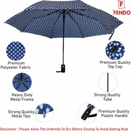 fendo Bobby Polka Dots 3 Fold Protection Monsoon/Rainy & Sun Umbrella in Navy Blue Umbrella image 5