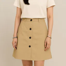 Women Solid Regular Beige Skirt-image-22