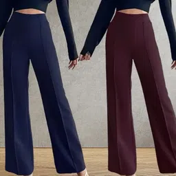 kasendra Women Regular Fit Blue, Maroon Polyester Trousers-picture-12