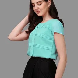 kinjo Women Solid Flared Light Blue Skirt image 3