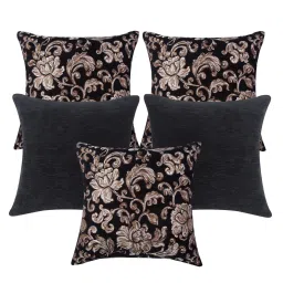 Black Floral Polyester 16 x 16 Inches Cushion Covers (Set of 5) by Cazimo image 2