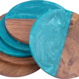 vatsu craft Round Reversible Wood, Resin Coaster Set image 3