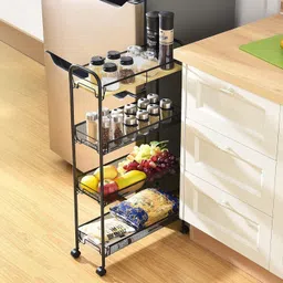 krishyam ® 4-Tier Slim Metal Rolling Cart, Mesh Wire Storage Utility Trolley, Fruit Stand Carbon Steel Kitchen Trolley image 3
