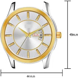 royal habibi Analog Day& Date Functioning Silver Chain Gold White Stainless Steel Wrist Watch Analog Watch - For Men Golden-Silver Wedding Watch image 3