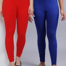 GRACIT Women Pack of 2 Red & Blue Solid Ankle Length Leggings-image-94