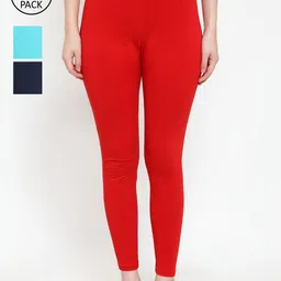Jinfo Women Pack Of 3 Solid Super Combod Cotton Lycra Ankle-Length Leggings-image-22