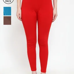 Jinfo Women Pack Of 3 Solid Super Combod Cotton Lycra Ankle Length Leggings-picture-25