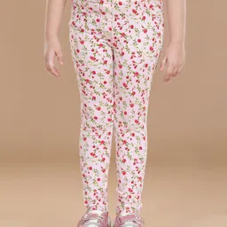 StyleStone Girls Pink & Green Floral Printed Cotton Treggings-picture-49