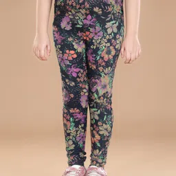 StyleStone Girls Black & Purple Printed Cotton Jeggings-picture-55