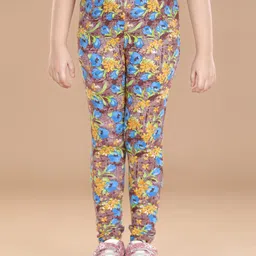 StyleStone Girls Grey & Blue Floral Printed Cotton Jeggings-image-69