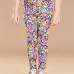 StyleStone Girls Grey & Pink Floral Printed Cotton Jegging-picture-14