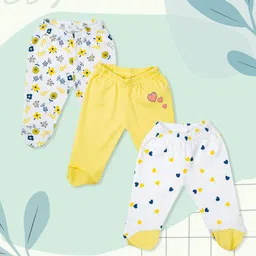 MeeMee Girls Pack of 3 White & Yellow Printed Cotton Leggings-picture-27