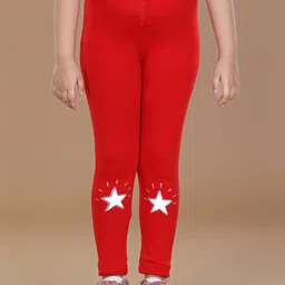 StyleStone Girls Red & White Star Printed Ankle-Length Leggings-image-5