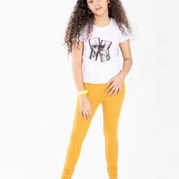 indian flower Girls Yellow Solid Churidar-Length Leggings-picture-14