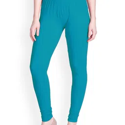 LYRA Women Blue Solid Churidar-Length Leggings-image-36