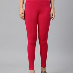 W Women Pink Solid Ankle Length Leggings-picture-19
