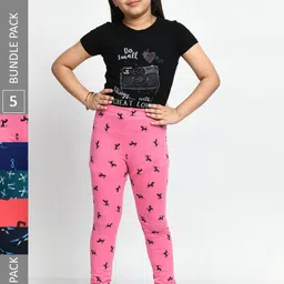 BAESD Girls Pack Of 5 Printed Pure Cotton Churidar-Length Leggings-image-55