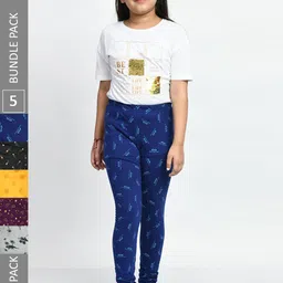 BAESD Girls Pack Of 5 Printed Cotton Ankle-Length Leggings-picture-14