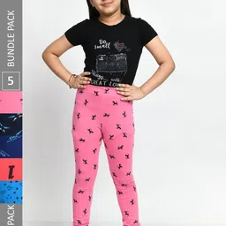 BAESD Girls Pack Of 5 Printed Ankle Length Pure Cotton Leggings-picture-21