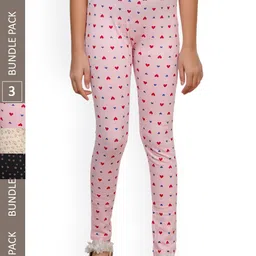 IndiWeaves Girls Pack Of 3 Printed Pure Cotton Ankle Length Leggings-picture-32