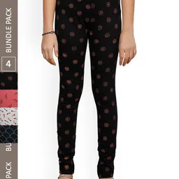 IndiWeaves Girls Pack Of 4 Printed Pure Cotton Ankle Length Leggings-picture-57