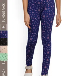 IndiWeaves Girls Pack of 4 Printed Super Soft Pure Cotton Ankle-Length Leggings-picture-10