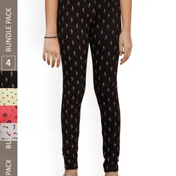 IndiWeaves Girls Pack of 4 Printed Super Soft Pure Cotton Ankle-Length Leggings-picture-14