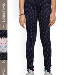 IndiWeaves Girls Pack Of 4 Printed Pure Cotton Ankle Length Leggings-picture-54