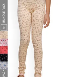 IndiWeaves Girls Pack Of 5 Printed Pure Cotton Ankle Length Leggings image 1