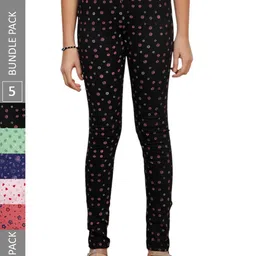IndiWeaves Girls Pack Of 5 Printed Pure Cotton Ankle Length Leggings-picture-39