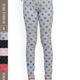 IndiWeaves Girls Pack Of 5 Printed Pure Cotton Ankle Length Leggings-image-40