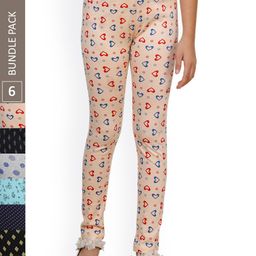 IndiWeaves Girls Pack Of 6 Printed Pure Cotton Ankle Length Leggings-picture-40