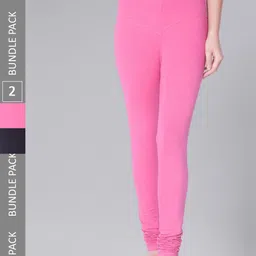 Dollar Missy Women Pack Of 2 Mid Rise Slim Fit Churidar Length Leggings-image-66