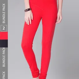Dollar Missy Women Pack Of 2 Mid Rise Slim Fit Churidar Length Leggings-image-79