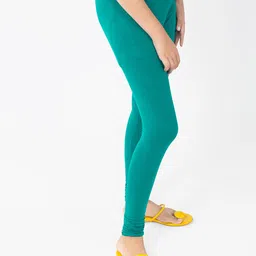 indian flower Girls Green Solid Leggings image 2