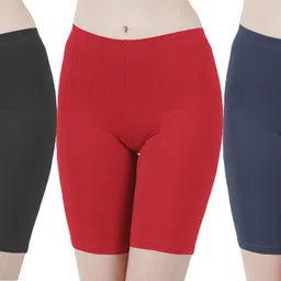 ullaspemium Pack of 3 Solid Women Black, Red, Blue Cycling Shorts image 3