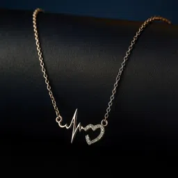 ak art gallery Heartbeat Pendant for Girl Heartbeat Pulse Necklace for Girl and Women Platinum Metal, Silver Locket Set image 2