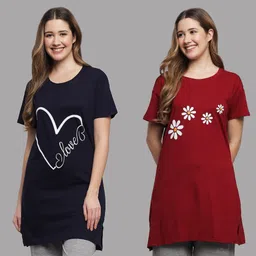 matisse Pack of 2 Women Printed Round Neck Pure Cotton Multicolor T-Shirt-picture-20