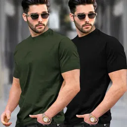 tripr Pack of 2 Men Solid Round Neck Cotton Blend Multicolor T-Shirt-picture-18