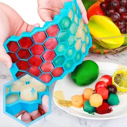 homzview 2Pcs Flexible Silicone Honeycomb Shape ice cube maker tray Molds 37 Grids Blue Silicone Ice Cube Tray image 2