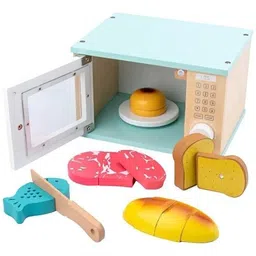 wudly Wooden Play Kitchen Microwave Toy Set with Food Accessories for kids-picture-26