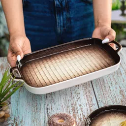 white gold Porcelain Rectangle Plate with Handle Tray image 2