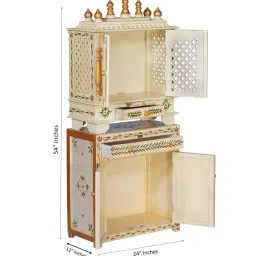 d'dass White Sheesham MDF Floor Rested Mandir With Door image 5