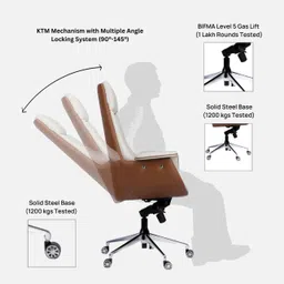 ardasinterior Flow Leatherette High Back Office Chair in Cream and Tan Colour Leatherette Office Adjustable Arm Chair image 4