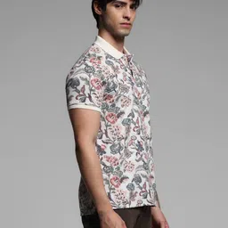 jack & jones Men Floral Print Polo Neck Cotton Blend Beige T-Shirt image 3